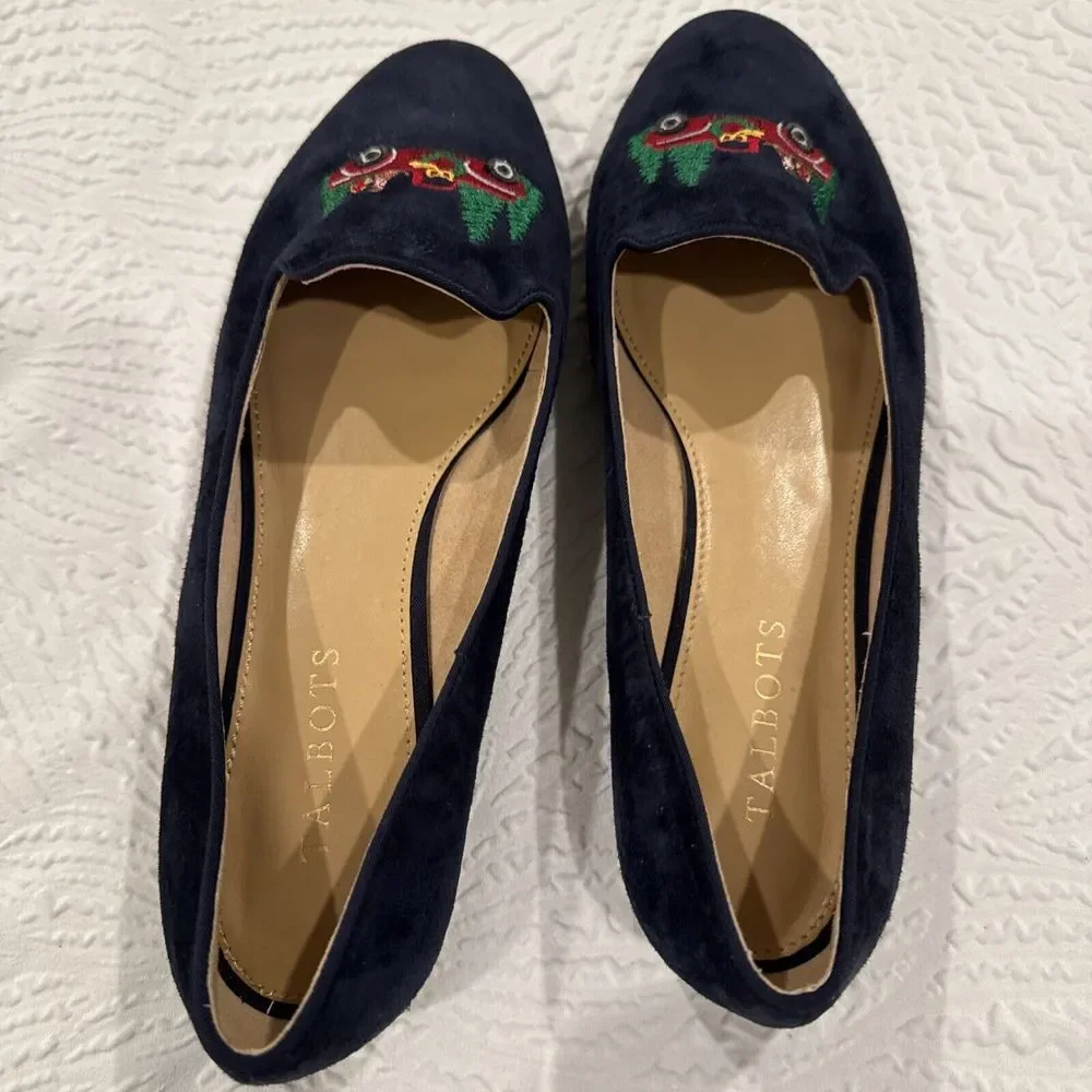 Talbots EUC Ryan Blue Suede RED TRUCK Christmas Holiday Flats Shoes Women's 8 M - Picture 16 of 16